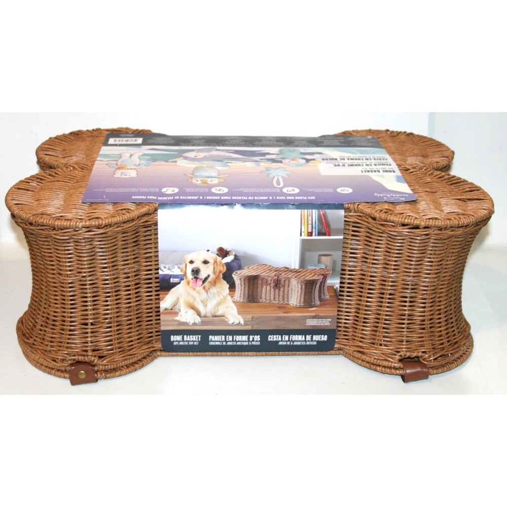 Buddy Buddy Whicker Dog Bone Basket Woven Pet Toy Storage Rustic Decor Vintage - Picture 3 of 10